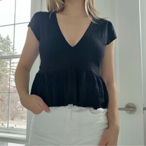Elegant Black V-Neck Peplum Top